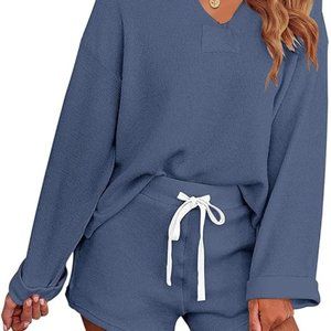 MEROKEETY Women's Long Sleeve Pajama Set S